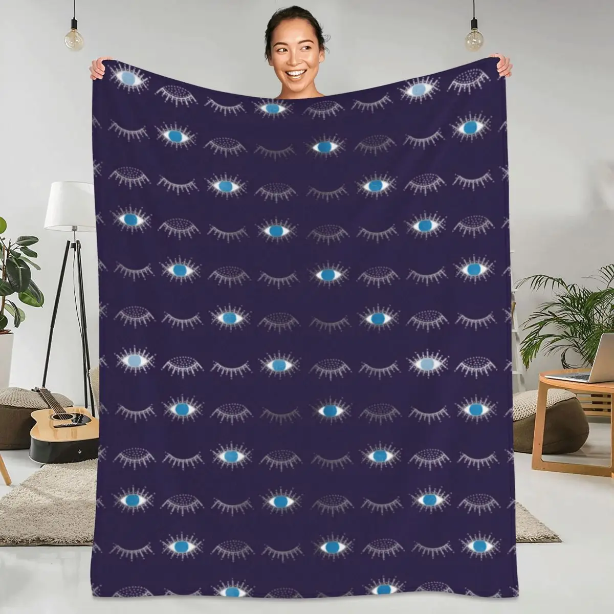 

Blue Evil Eye Flannel Blanket Quality Warm Soft Nazar Mati Print Bedding Throws Winter Airplane Travel Bedroom Cute Bedspread