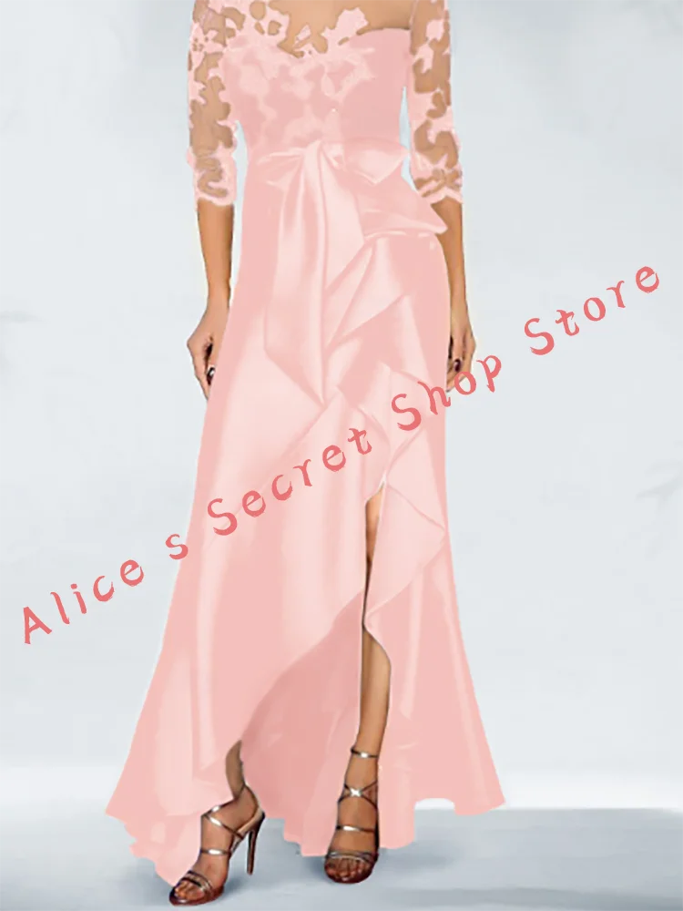 الكلاسيكية س الرقبة يزين الدانتيل الزنانير القوس ألف خط فساتين زفاف العروس أثواب الزفاف حسب الطلب