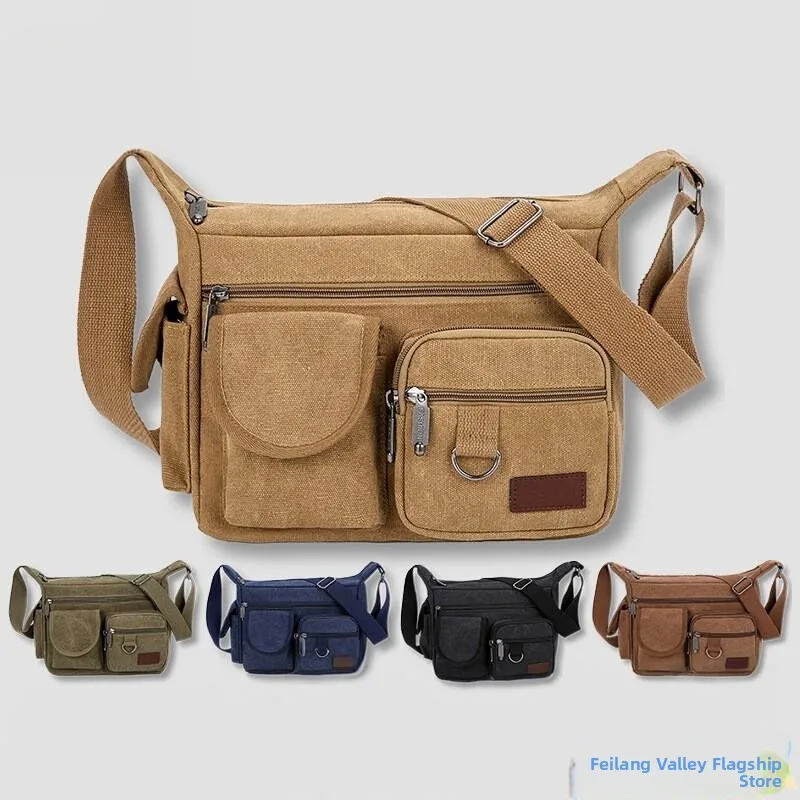 

Retro Canvas Shoulder Bag for Men Large Capacity Wear-Resistant Tool Bag Casual Handbag Crossbody Bag Leisure Travel Bag