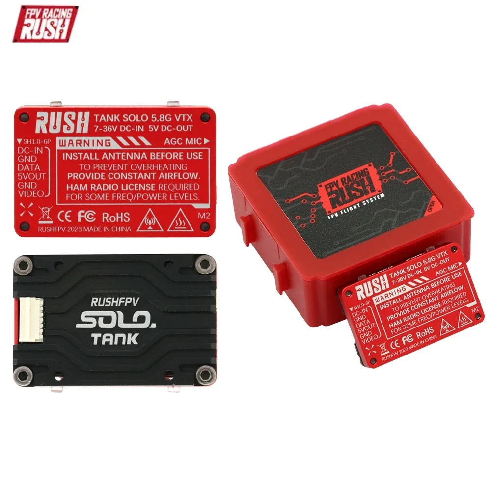 RUSH Solo High Power VTX Transmissor de Vídeo, Microfone Embutido, Estrutura de Dissipação de Calor para RC FPV Drone, DIY, 5.8GHz, 1.6W