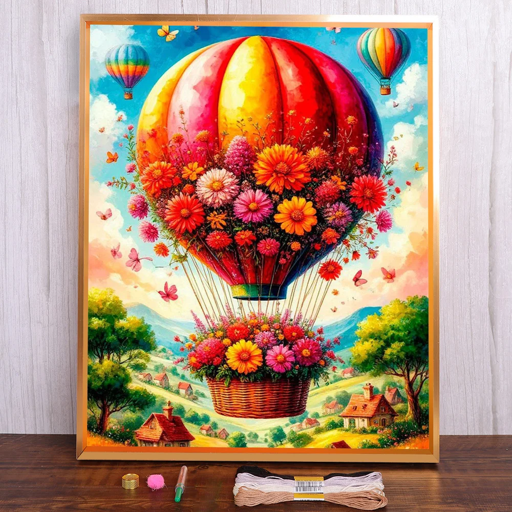 

Hot Air Balloon Flower Printed Canvas Cross-Stitch Embroidery Set Painting Needlework Handiwork Handicraft Floss Magic Wholesale
