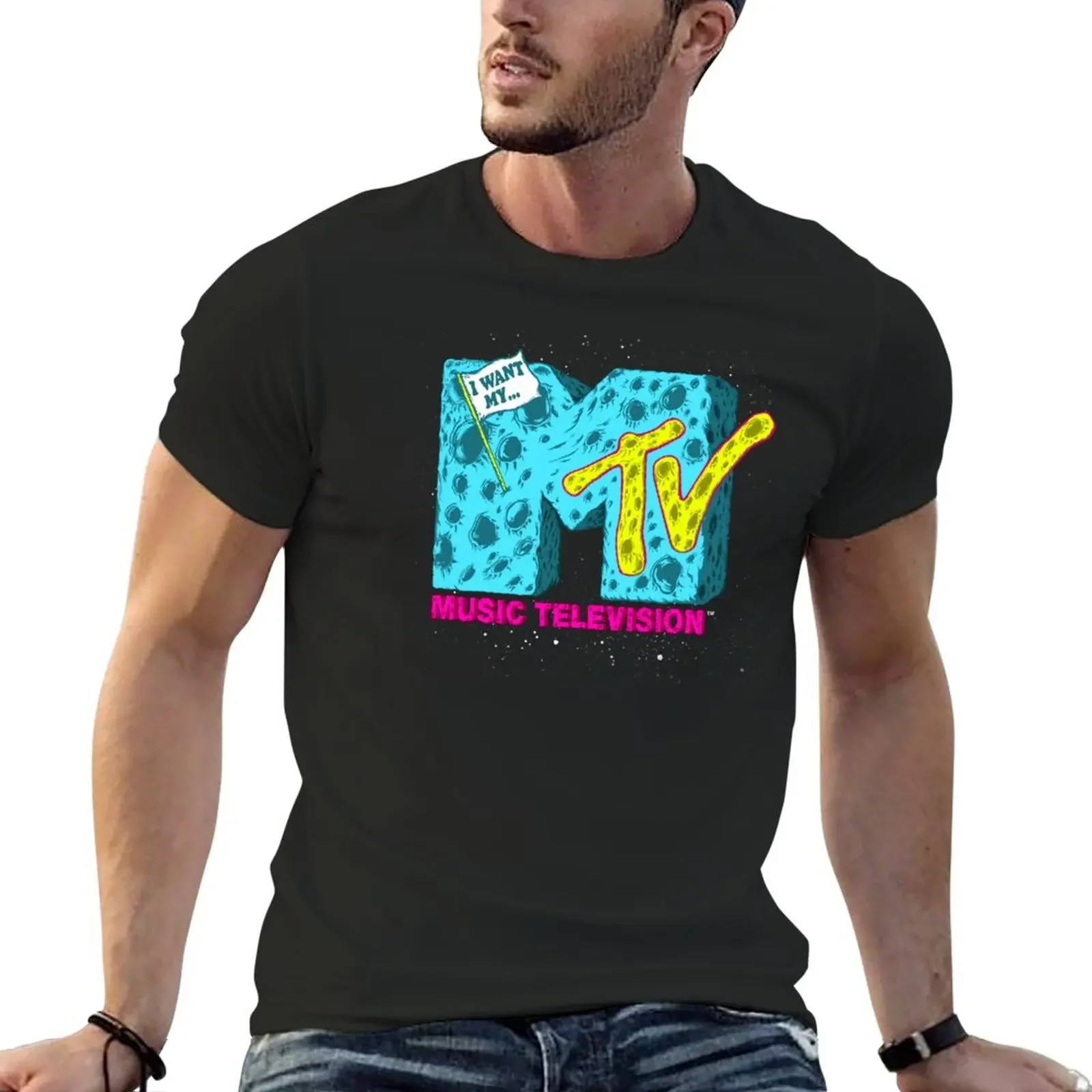 

New MTV Galactic Moon Want Logo T-Shirt oversized t shirt plus sizes plus size tops graphic shirts shirts men