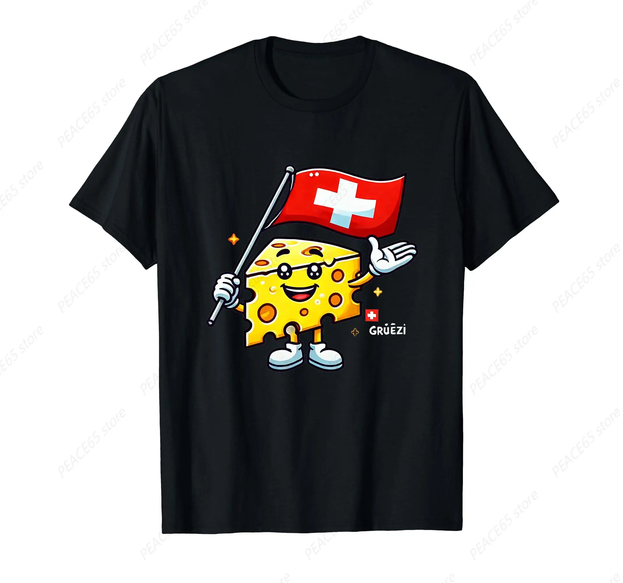 Funny Swiss Cheese Cartoon Switzerland National Day T-Shirt Oversized Casual Spring Summer T-shirt Streetwear