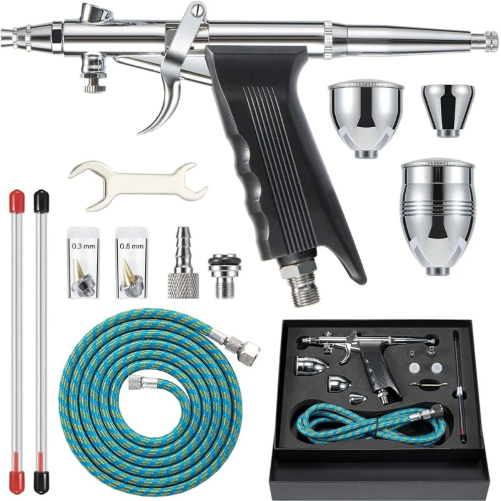 

116B Airbrush Kit, 0.5mm 0.8mm Dual Nozzle Spray Gun Set for Model Coloring Furniture Repair Leather Painting DIY