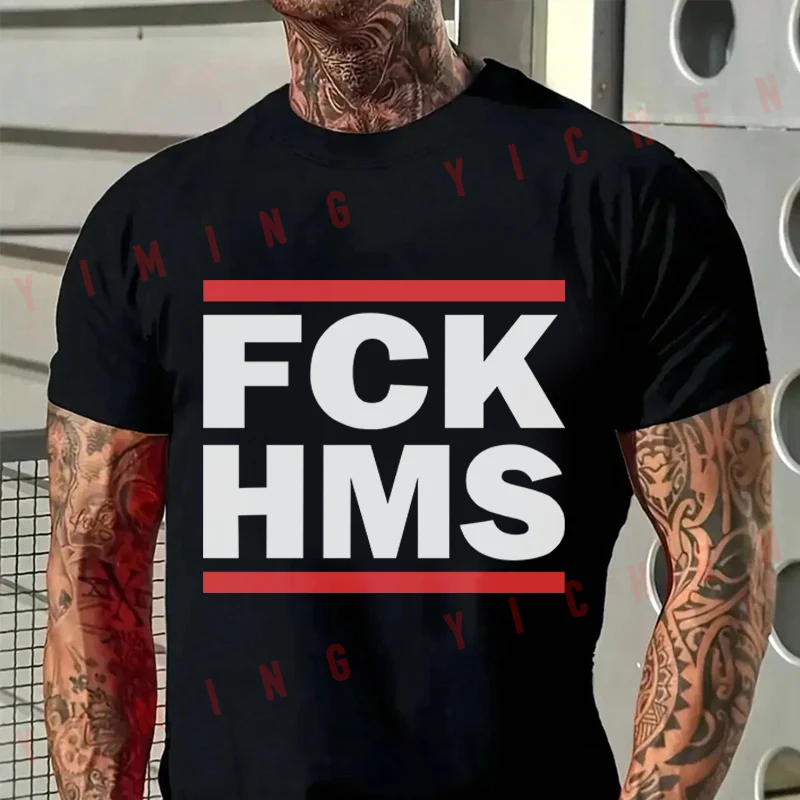 Men High Quality Funny Cotton Moto T-shirt FCK HMS Sports Fans Customs Plain Tshirt Casual O-neck Men Hip Hop Tees
