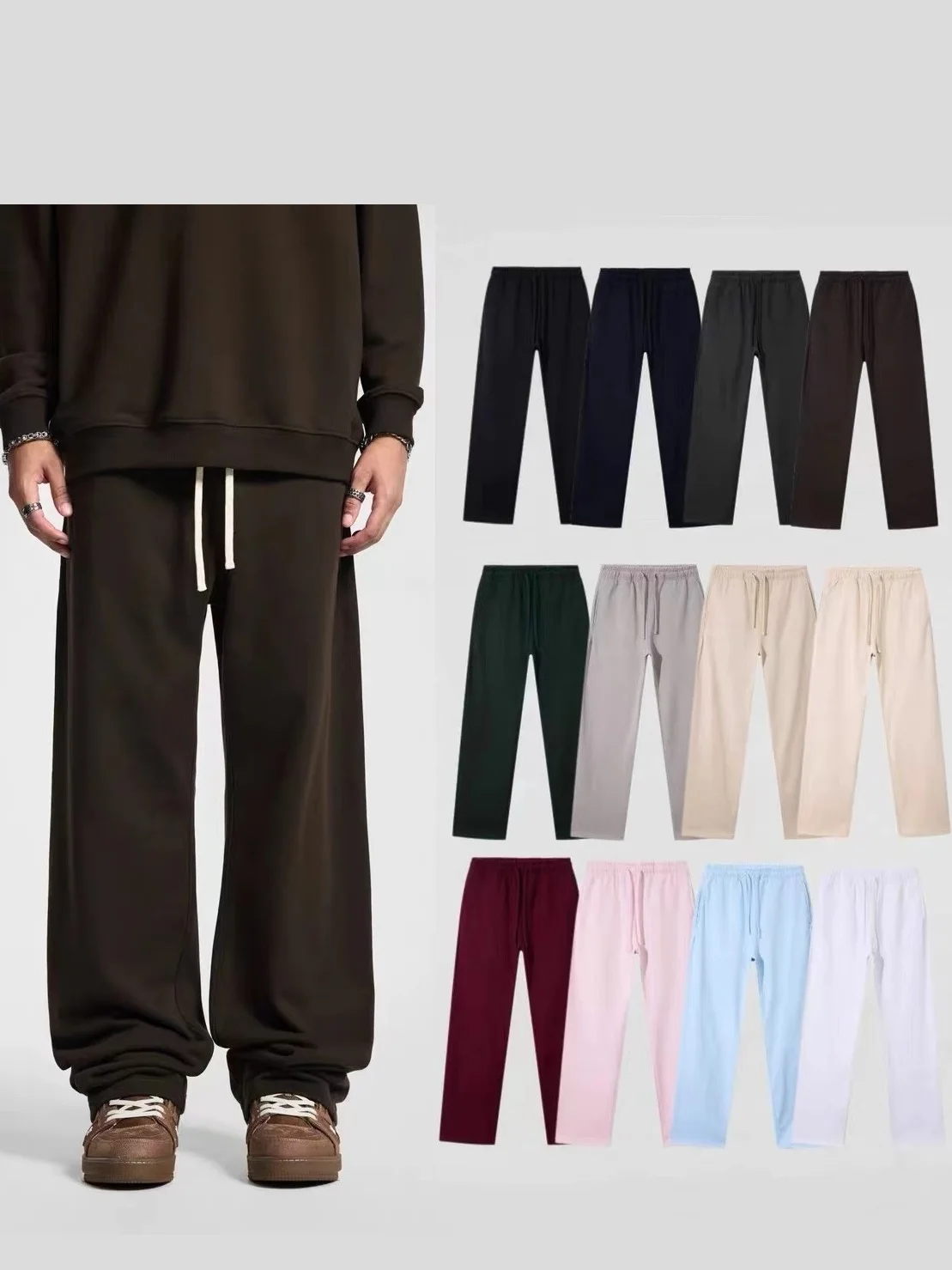 

Спортивные брюки унисекс Kanye High Street, прямые, свободного кроя, однотонные, в американском стиле, для пар, плотность 430