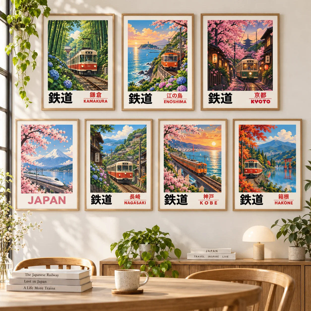 Vintage Japanese Railway Canvas Print, Retro Japan Travel Poster, Asian Landscape Wall Art for Living Room Bedroom Decor