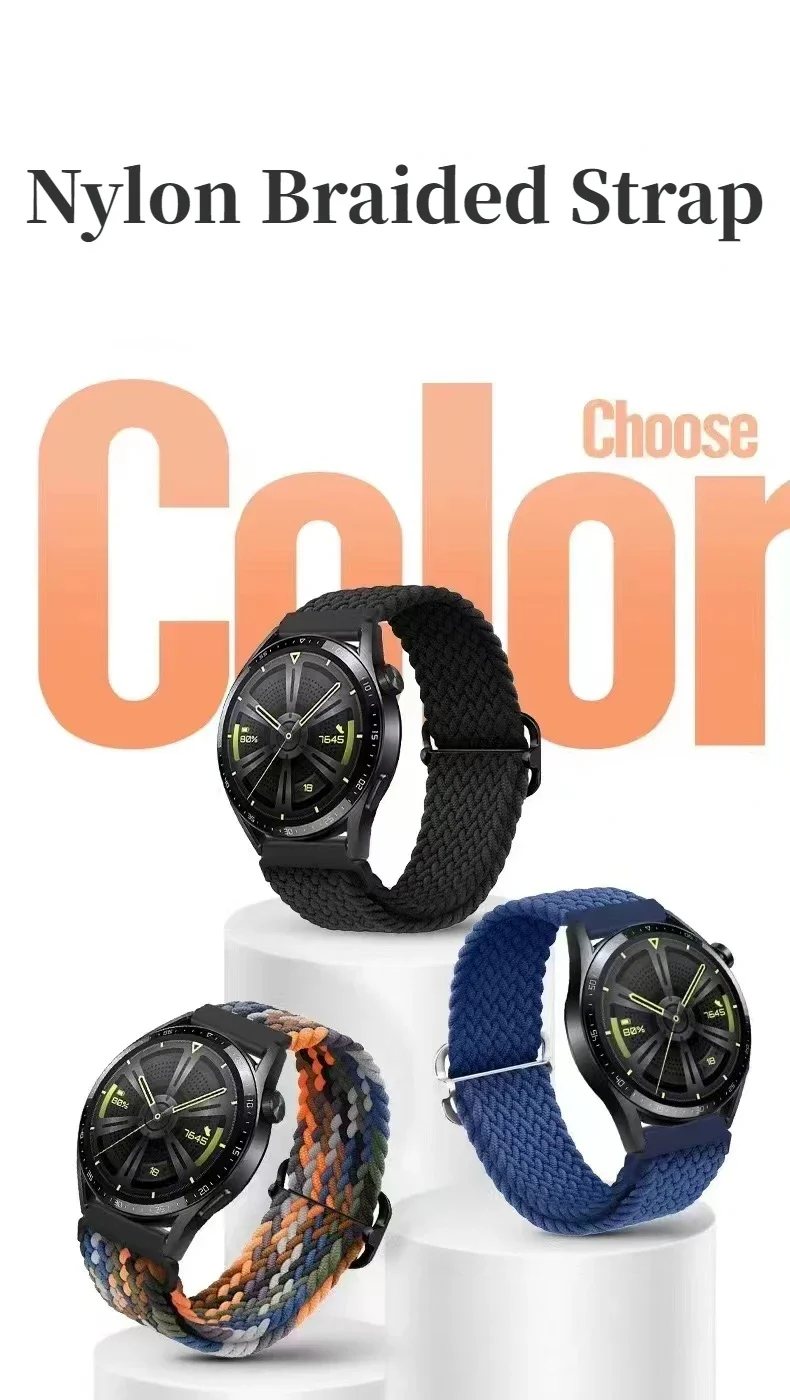 Correia trançada de nylon para Huawei Watch, pulseira de tecido, pulseira, cinto Amazfit GTR 4 GTS4, Samsung 4 3 GT4-3, 6 5 4 3, 22mm, 20mm