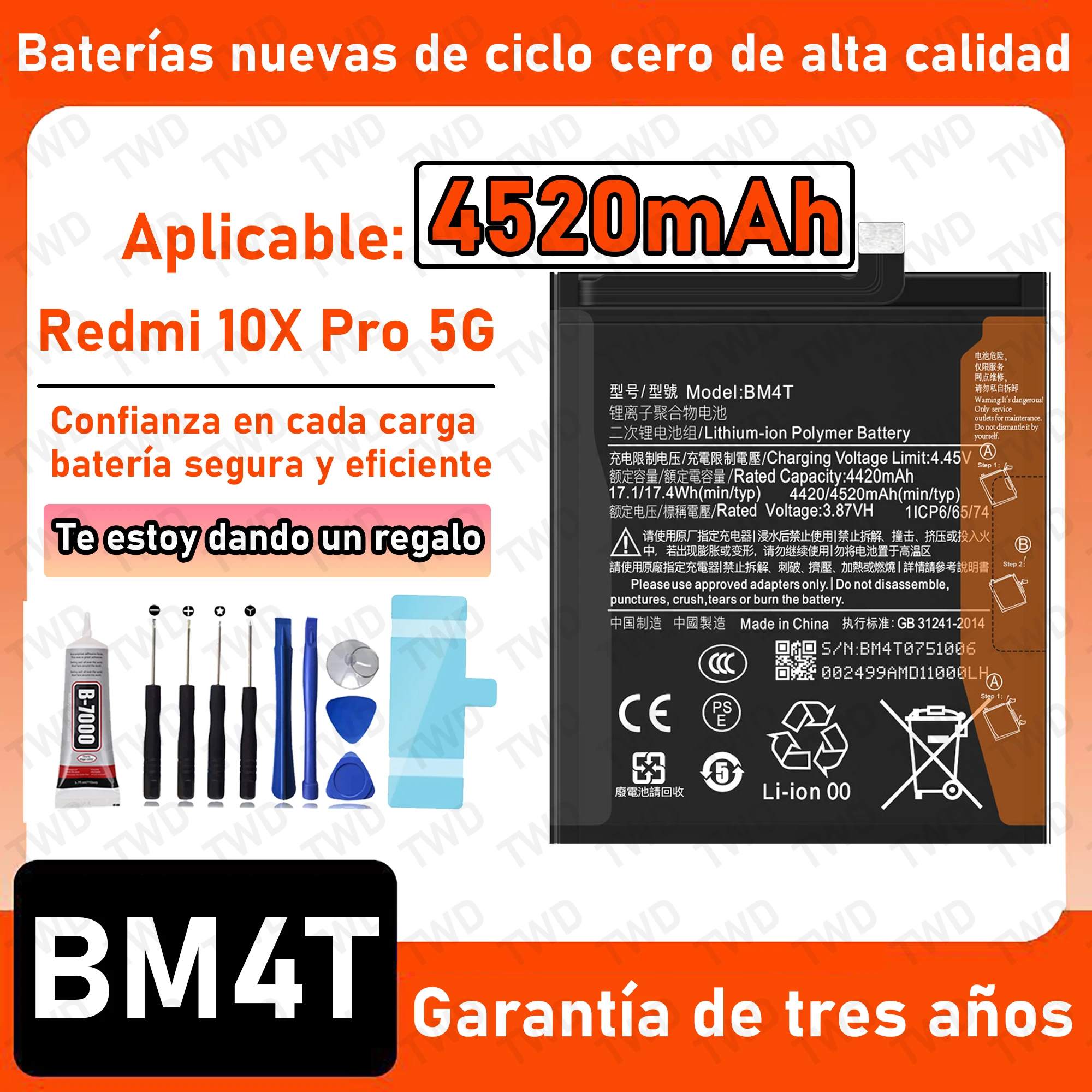 

BM4T Large capacity 4520mAh Battery For Xiaomi Redmi 10X Pro 5G Batteries New High Quanlity+Free Tools