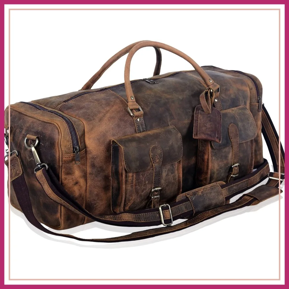 

28 inch Duffel Bag Travel Sports Overnight Weekend Leather Duffle Bag for Gym Sports Cabin Holdall (Distressed Brown)
