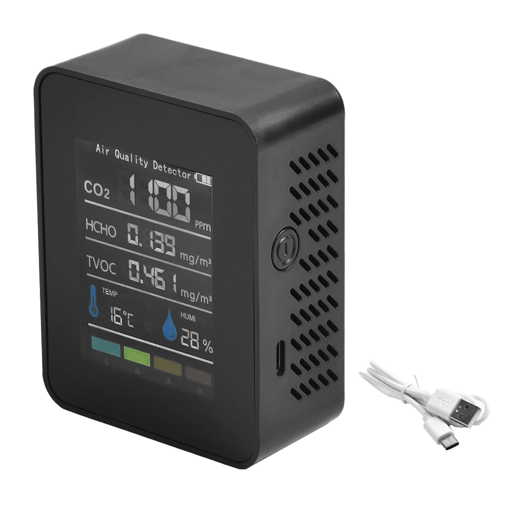 

Practical Useful Brand New Air Quality Monitor 1200mAh Battery 89 * 70 * 35mm Replacement Type-C USB Cable White