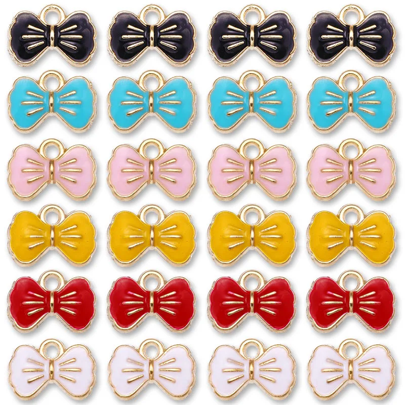 20 pcs/lot Fashion Cute Bow Alloy Enamel Pendant Accessories Charms for Women, Earrings/Necklace Handmade DIY Jewelry