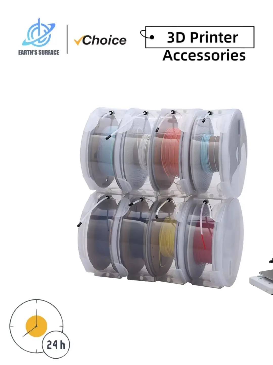 EARTH'S SURFACE Pyłoszczelny pojemnik na filament do drukowania 3D z higrometrem i termometrem, przezroczysty, odporny na wilgoć. — zdjęcie produktu 7