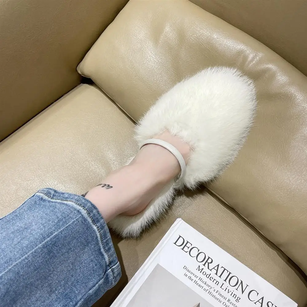 2023 New Fashion Fur Slippers Women Fluffy Plush Soft High Heel Sandals Winter Casual Outdoor Ladies Shoes Warm Cotton Slippers