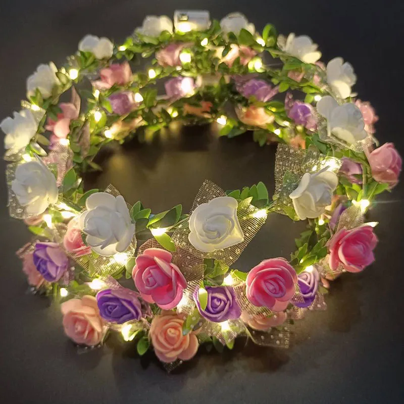 1Pc Glow Headband Led Light Hairband Headpiece Light Up Flowers Wreath Garland Shining Headdress Party Headwear Hair Accessories