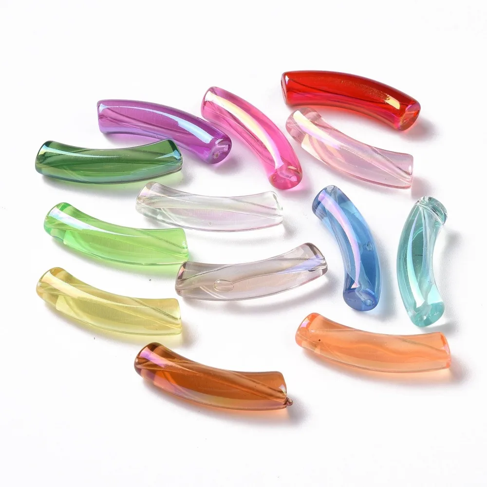 200Pcs Transparent Acrylic Curved Tube Bead Chunky Curved Noodle Loose Bead for DIY Summer Bamboo Bracelet Bangle Jewelry Making