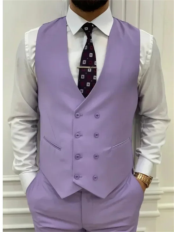 3 Piece Light Purple Men\'s Suits Elegant Full Set Single Breasted Peaked Lapel Formal Outwear(Jacket+Pants+Vest) Costume