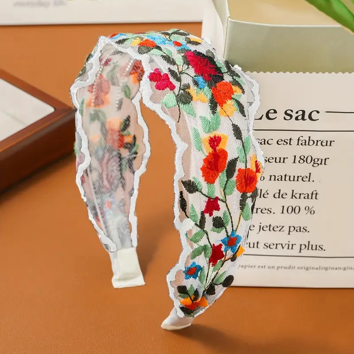 1pc Sommer Stickerei Blume Stirnband Mesh Ethnischen Stil Floral Stoff Breiten Rand Hohe Schädel Stirnband Süße Böhmischen Stil stirnband – Detail 5