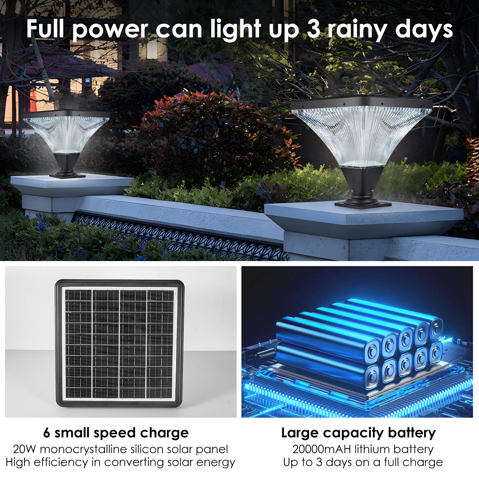 Solar LED Outdoor Garden Post Lights with Remote Control, Waterproof Dimmable Decorative Lamp for Yard, Patio, and Gate Pillar