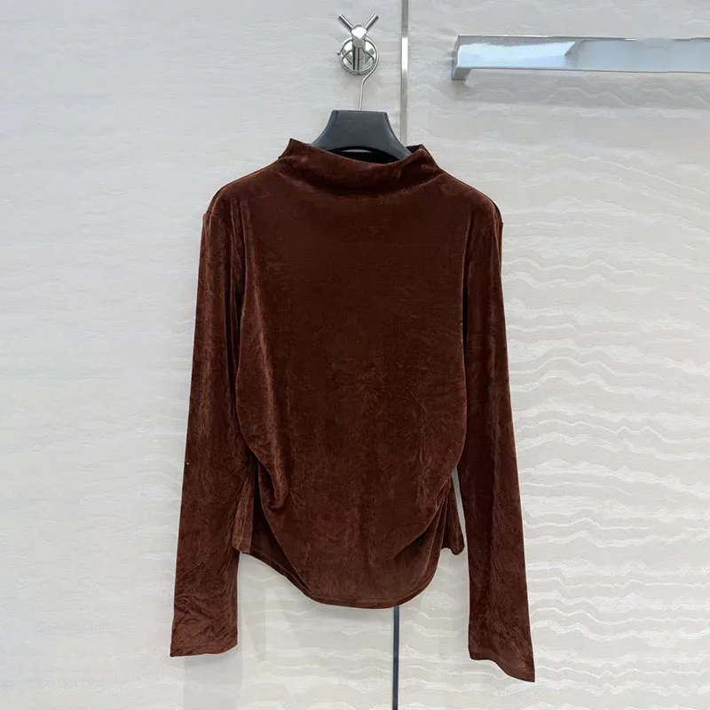 2026, New Style, Women's T-shirt. New elastic knitted fitted long-sleeved top, irregular crew-neck, base layer shirt, Y2K style.