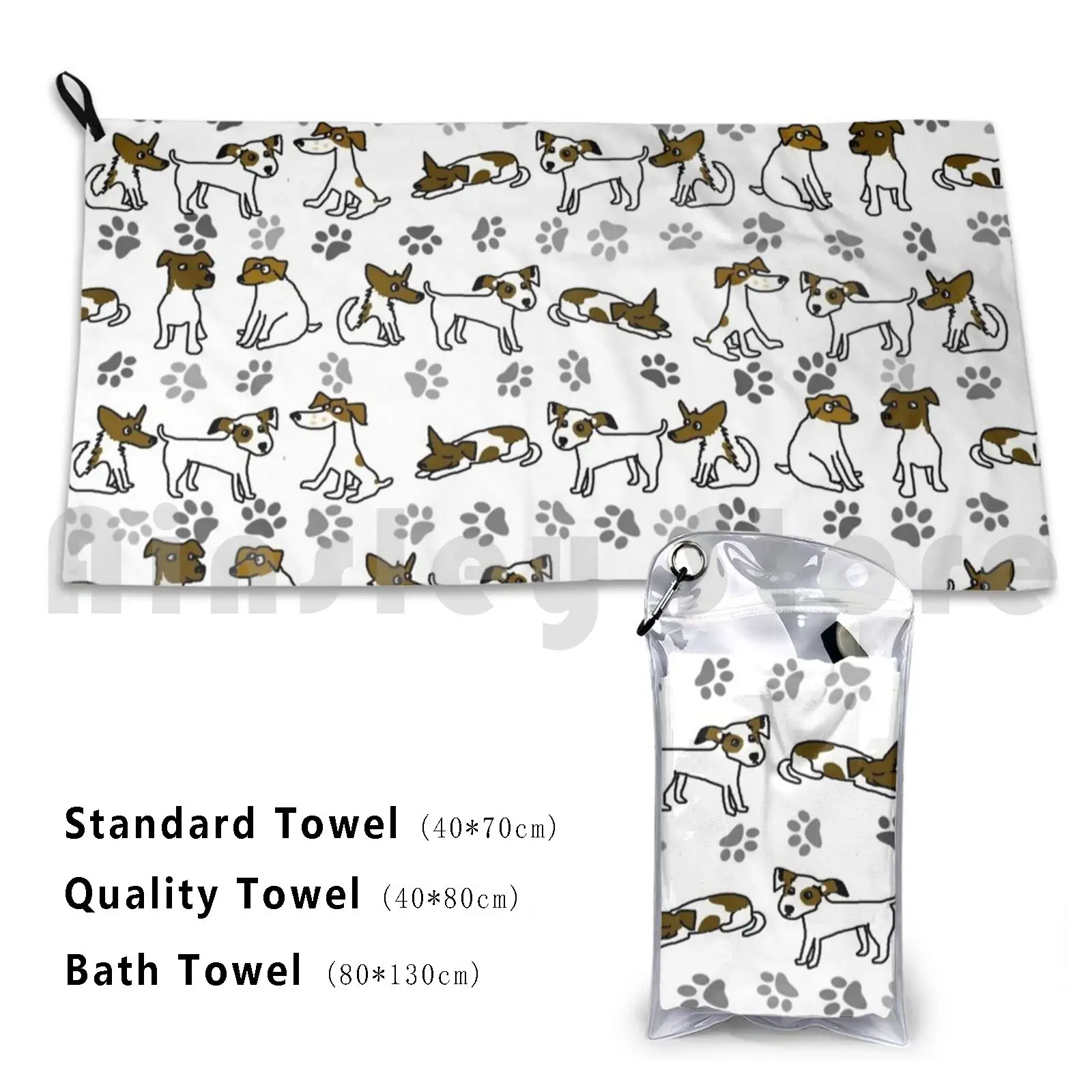 Funny Jack Russell Terrier Cartoon Pattern Bath Towel Beach Cushion Jack Russell Dog Pup Cartoon Pattern Paw Funny