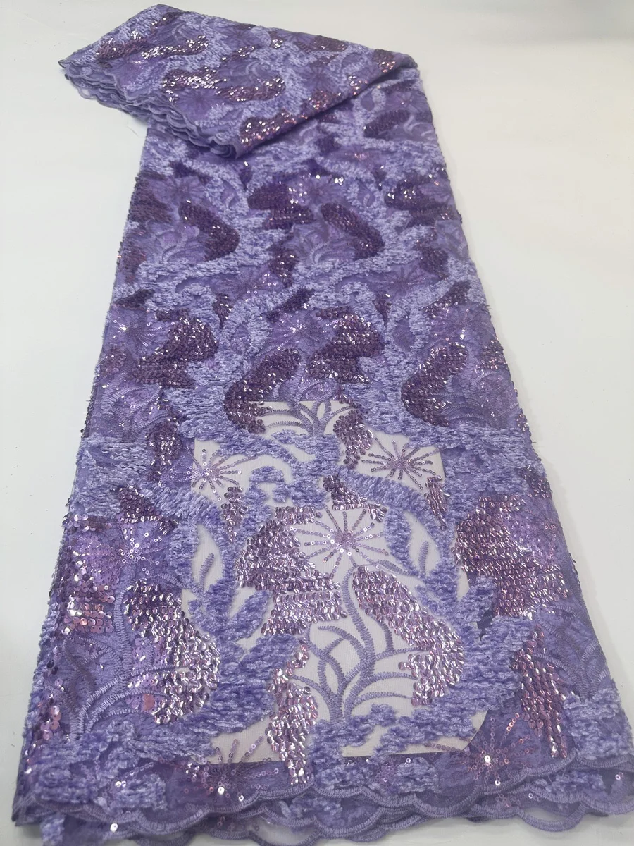 

Новейшая фиолетовая африканская кружевная ткань 2025, высокое качество, вышивка блестками, французская нигерийская кружевная ткань для женщин, праздничное платье PYX2508B