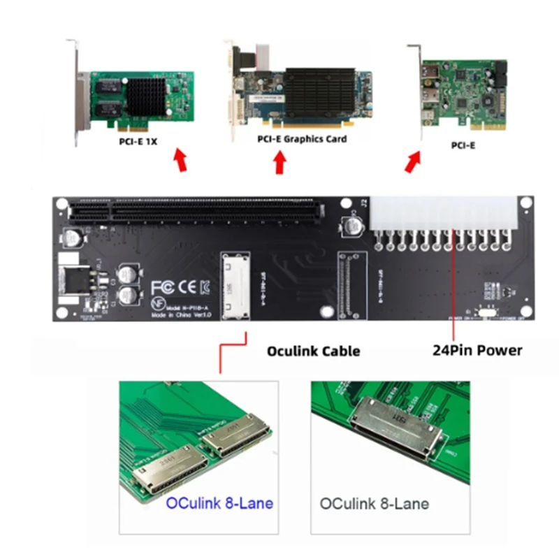 Oculink SFF-8612 8X to PCIE X16 PCI-Express Adapter with ATX 24Pin Power Port for Mainboard Graphics Card-DTB1