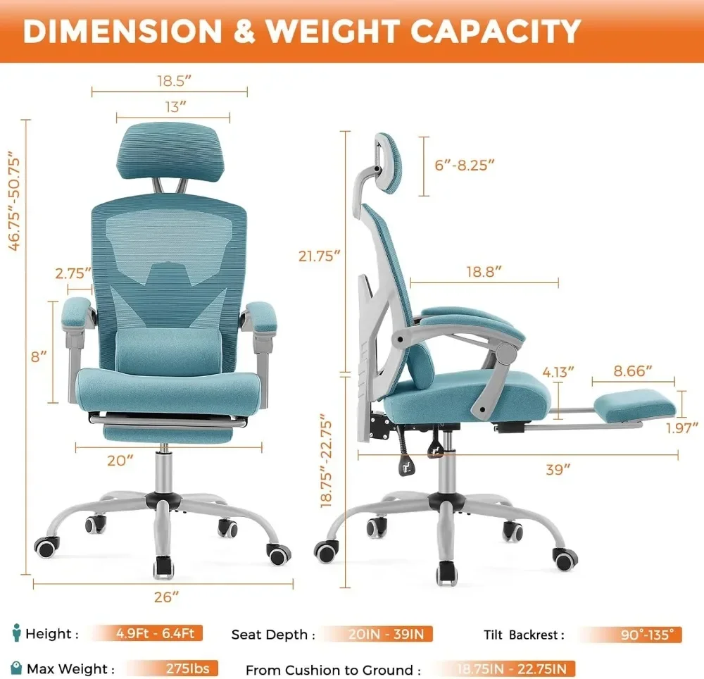 Office Computer Desk Chair, Ergonomic High-Back Mesh Rolling Work Swivel Chairs with Wheels, Comfortable Lumbar Support,  Comfy