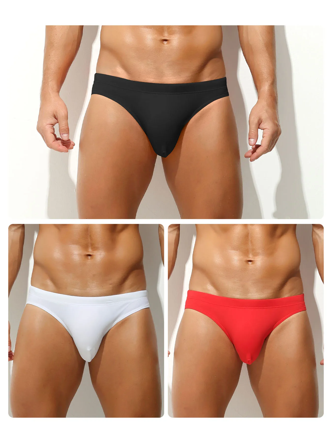 Männer Board Shorts Low Rise Schnell Trocknend Badeshorts Einfarbig Schwimmen Briefs Bademode Badehose Sexy Männer Schwimmen 3PCS