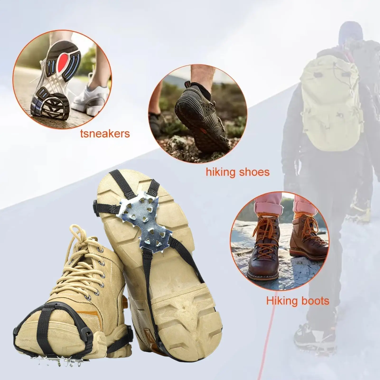 المرابط الجليد للأحذية الفولاذ المقاوم للصدأ الجر الأشرطة الثلوج السلامة المسامير أغطية الحذاء للمشي في الهواء الطلق الصيد المشي #4