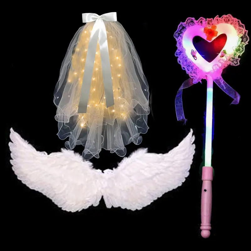 Glow Party Supplies Glow magic stick Feathered wings girl luminous veil cosplay kindergarten children party dress up magic stick