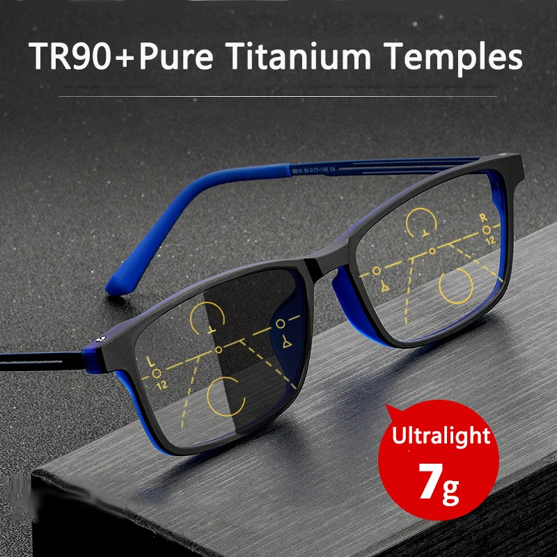 

Men Photochromic Multifocal Reading Glasses Block Harmful Rays Optics Protection Glasses Women TR90 Ultralight Titanium Alloy+75