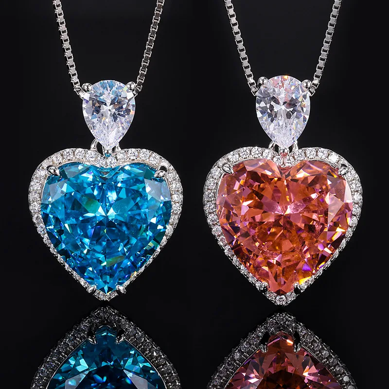 

Jewelry S925 Silver High Carbon Diamond Temperament Entry Lux Pendant Heart-Shaped Main Stone 15*15