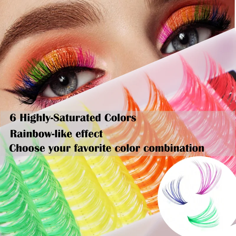 14/16mm D Curl Colorful Wispy Spikes Glitter Manga Lashes Individual False Eyelashes  DIY Cluster Lashes Soft And Skin-Friendly