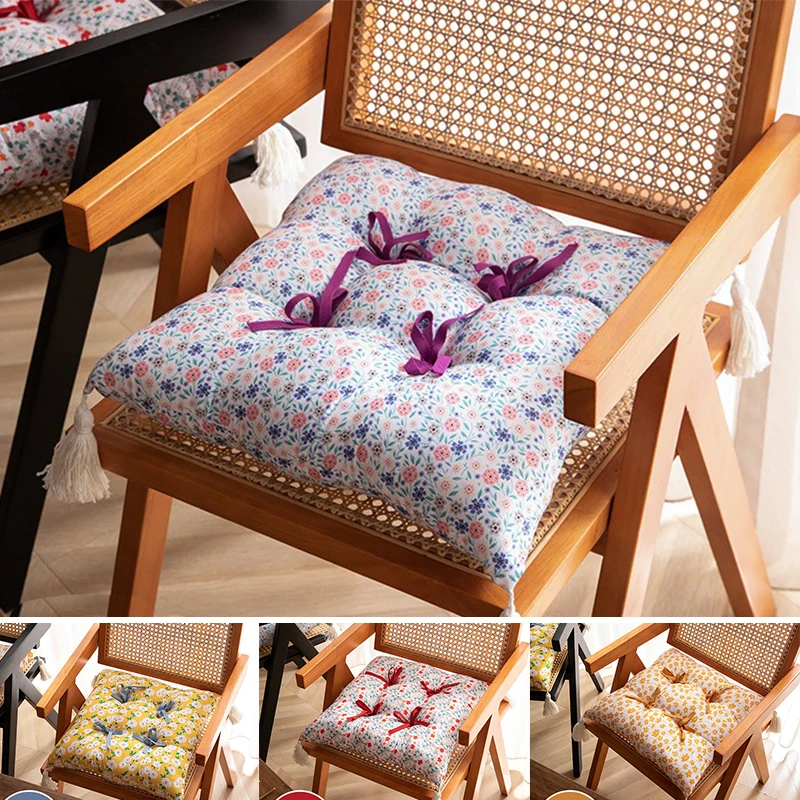 

Decorative Square Tatami Mat Cushion 40x40cm Bohemian Floral Pattern Soft Cotton Pad with Fringe for Bay Window Windowsill Decor