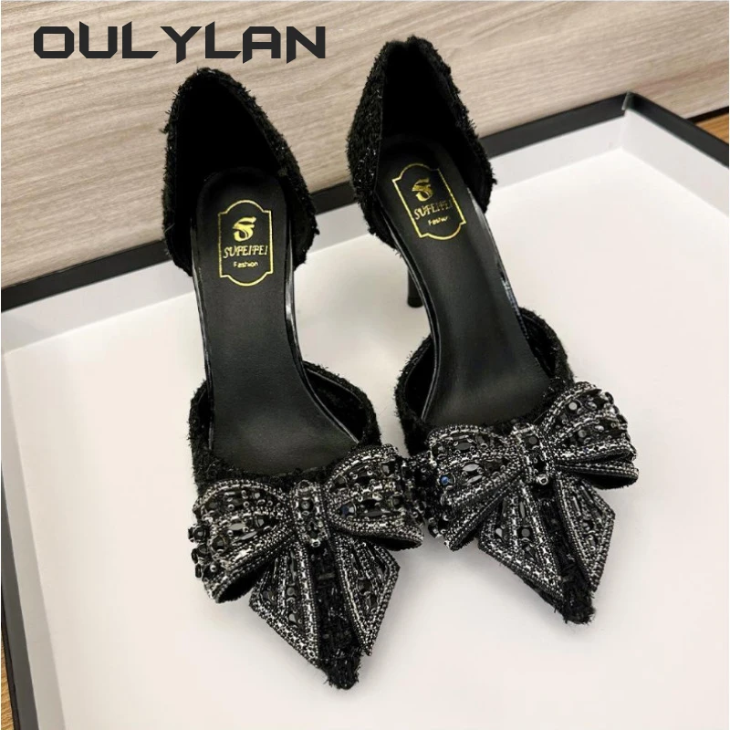 Oulylan Pearl Crystal Bowtie White Wedding Shoes Women 2024 Brand Designer High Heels Pumps LadiesThin Heeled Party Shoes