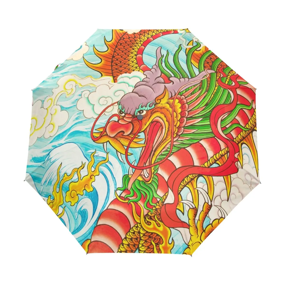 Chinese Dragon Rain Umbrellas Ancient Oriental Fantasy Creatures Windproof Folding Travel Umbrella Portable Umbrella for Teens