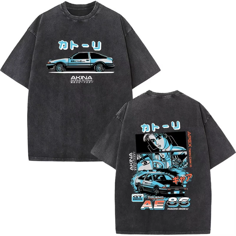 Camiseta con estampado Vintage lavada de Anime inicial D Drift AE86 RX-7 R34 Skyline GTR JDM, camisetas Harajuku para mujer, Top acogedor de gran tamaño