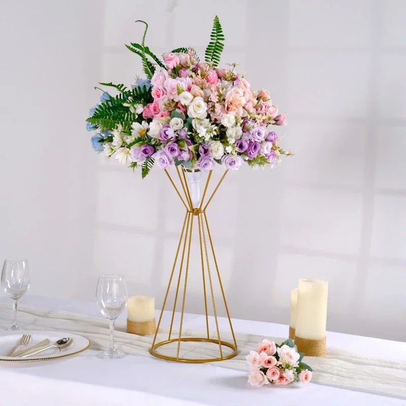 50cm Gold White Flowers Vases Metal Road Lead Flower Stand Wedding Centerpieces for Tables Iron Flower Rack Holder Party Decor