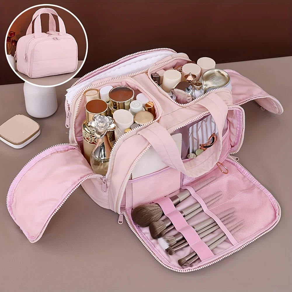 Travel Organizer Large Capacity, 4-Door Portable Toiletry & Medication Bag with Zipper for Vacation Daily Use