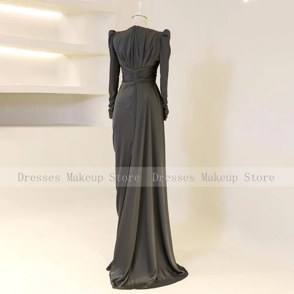 Modest Wedding Guest Dresses for Women O Neck Mermaid Formal Party Dress Black Pleats Draped Chiffon Satin Evening Dress Long