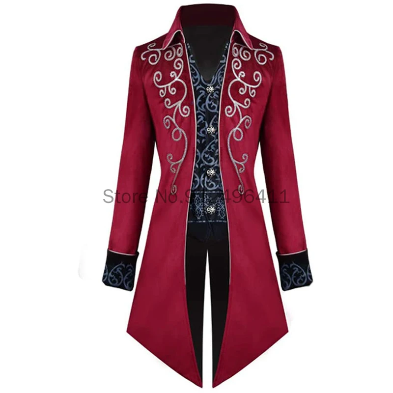 Middeleeuwse Cosplay Kostuum Mannen Corduroy Steampunk Blazers Jas Jas Borduurwerk Gentlman Slit Staarten Winter Gotische Jas Jas