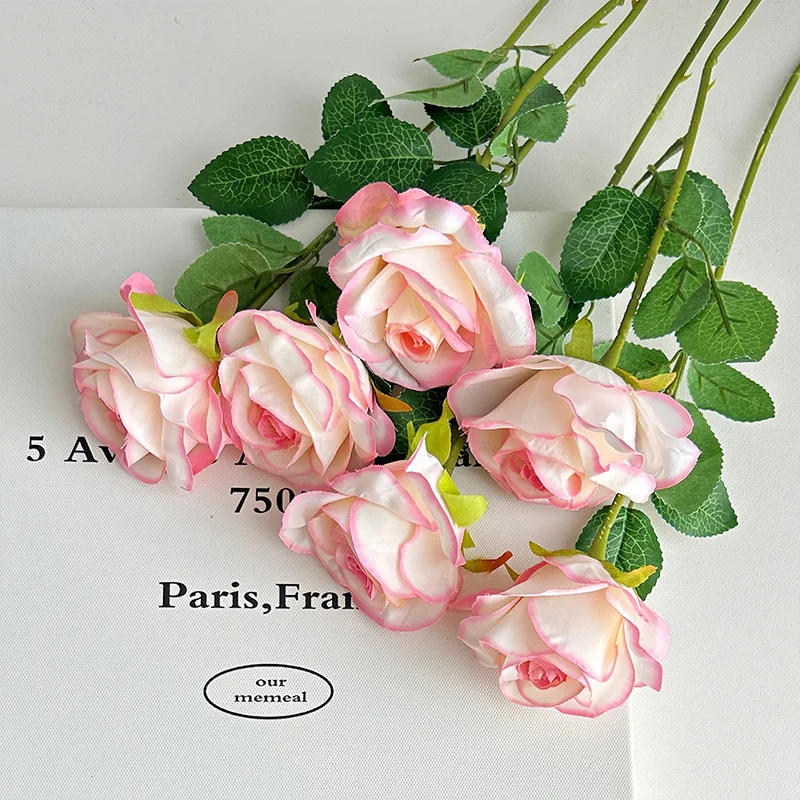 INS 5pcs/lot Rainbow Artificial Rose Flowers Long Branch Faux Roses for Wedding Decorate Valentine's Day Home Bride Bouquet