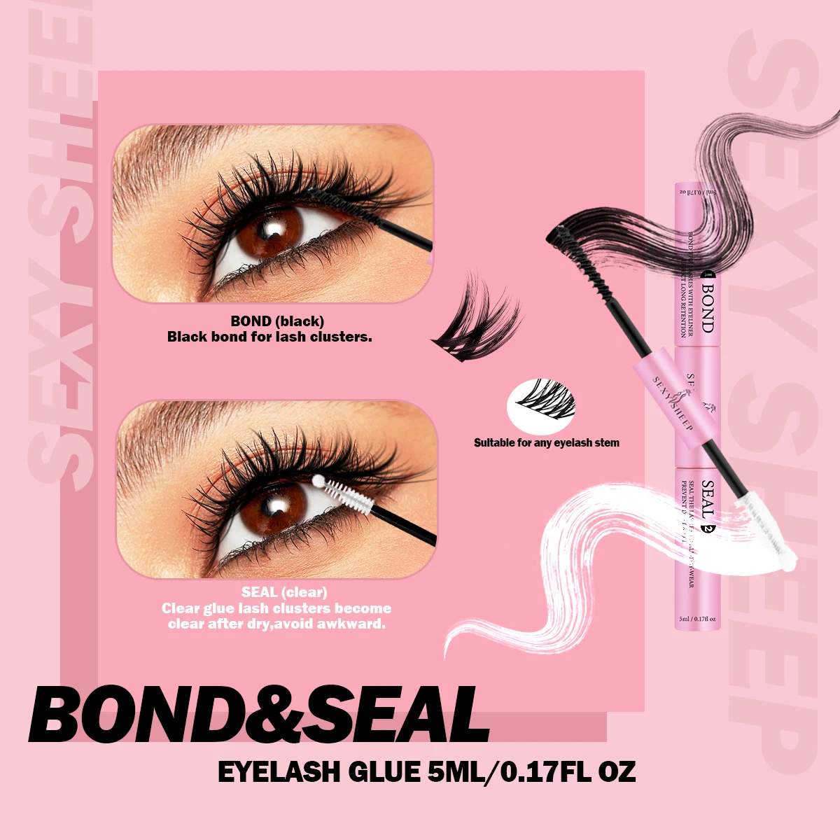 Lash Bond and Seal Dissolvant de colle pour extensions de cils, kit de bricolage, longue durée, pince à épiler, pinceau à cils, outil de maquillage, 5ml, 10ml