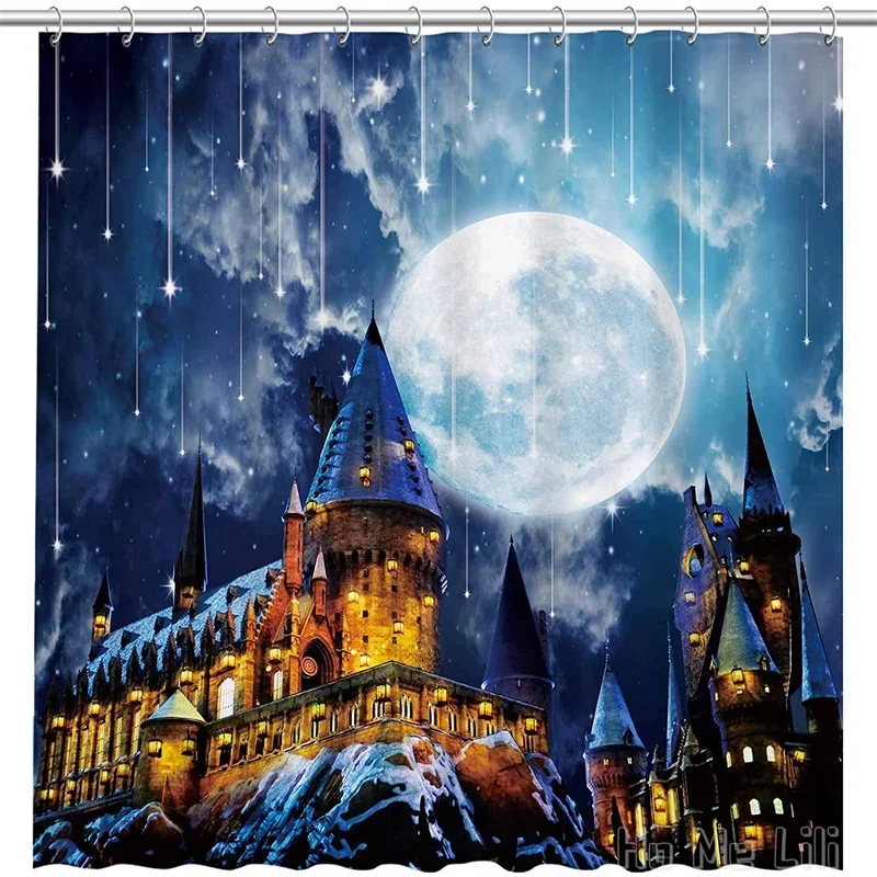 Magic Castle Wizard School  By Ho Me Lili Shower Curtain Night Full Moon Witch Halloween Decor Kids Bathroom Sets With Hooks