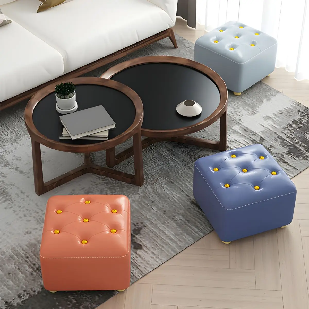 Modern Luxury Low Stool - Creative Soft Seat Ottoman for Living Room, Shoe Bench, Coffee Table Stool, Minimalist Home Decor