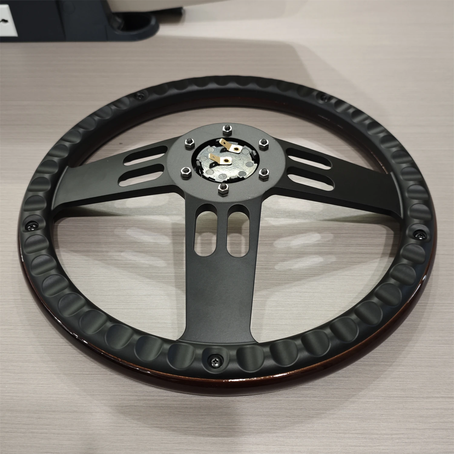 14-inch wood grain racing steering wheel 350mm retro deep groove drift sports wooden steering wheel view 3