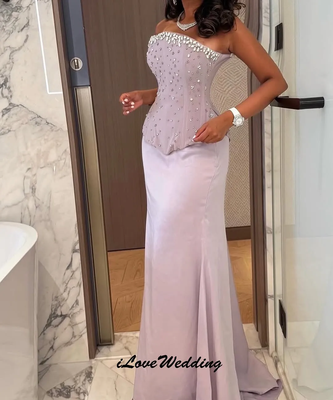 

Light Purple Strapless Prom Dresses 2025 Luxurious Evening Dresses Beading Sweep Train Elegant Women Party Dress Gala Customized