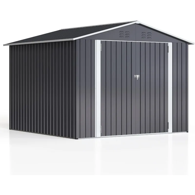 8x8 FT Outdoor Storage Shed, Utility Metal Tool Storage with Lockable Doors and Updated Frame Structure, Large Metal Garden Shed