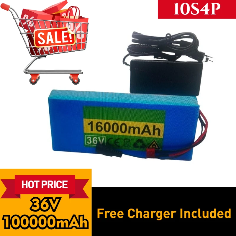 

10S4P 36V 100000mAh 18650 Electric Vehicle Power Lithium Battery,Free Charger Included